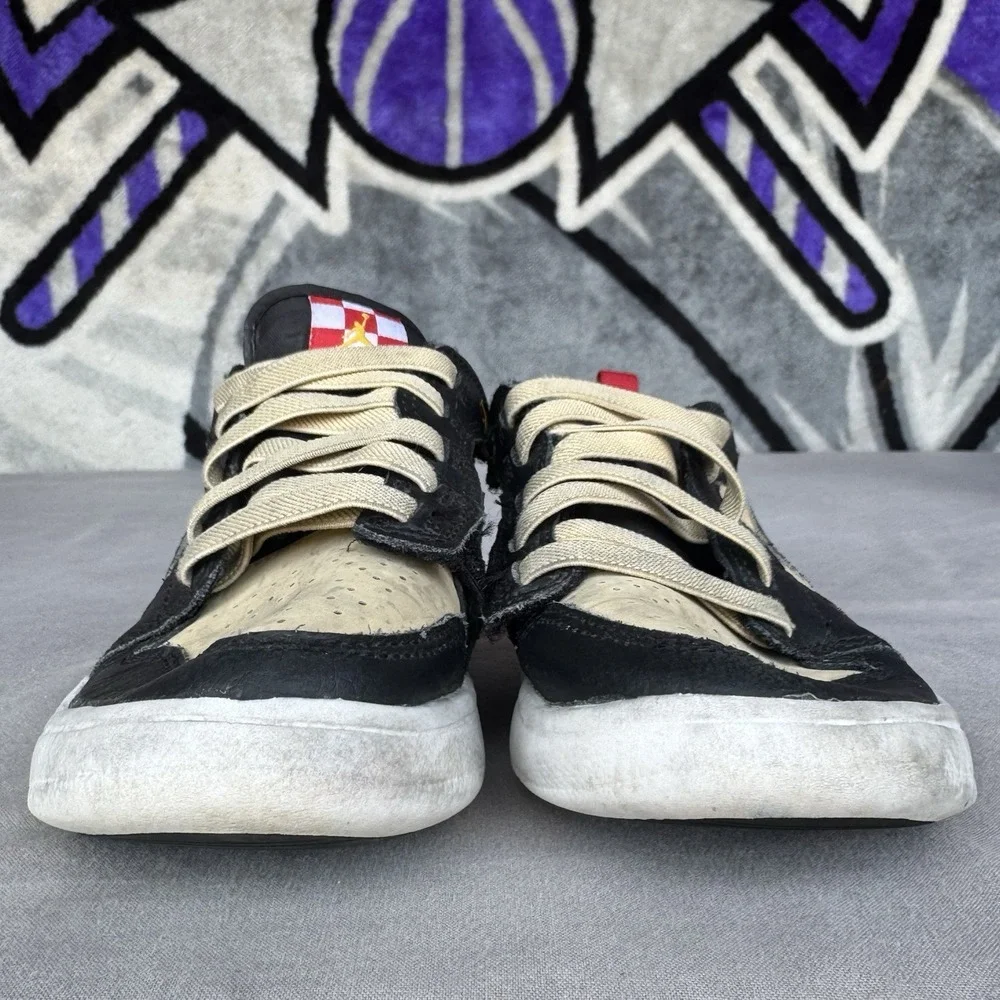 Size 12c - Jordan Air‎ Jordan 1 Low Kids Black/Tan Leather Sneakers HQ2015-200